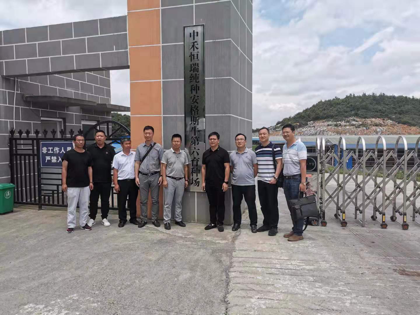 貴州省農(nóng)業(yè)廳、畢節(jié)市農(nóng)業(yè)局、大方縣農(nóng)業(yè)局及百分百集團的相關領導到中禾恒瑞第六育種場參觀考察云輝牧聯(lián)智慧肉牛牧場項目